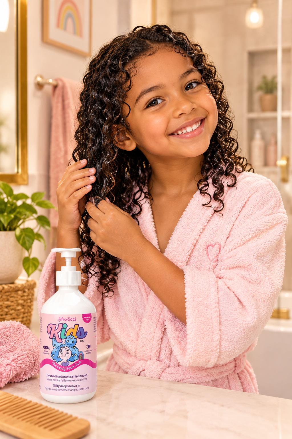 AfroRicci Kids Gocce di Seta - Trattamento Idratante e Districante Senza Risciacquo per Capelli Ricci Bambini 250 ml