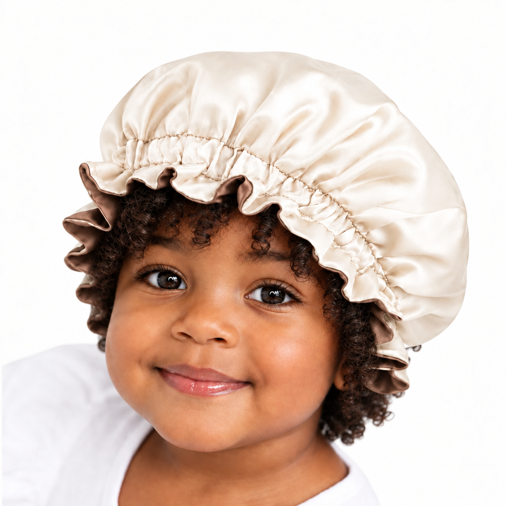 100% Satin Sleep Cap for Children (3-9 years old) Teal-Green Double-Sided