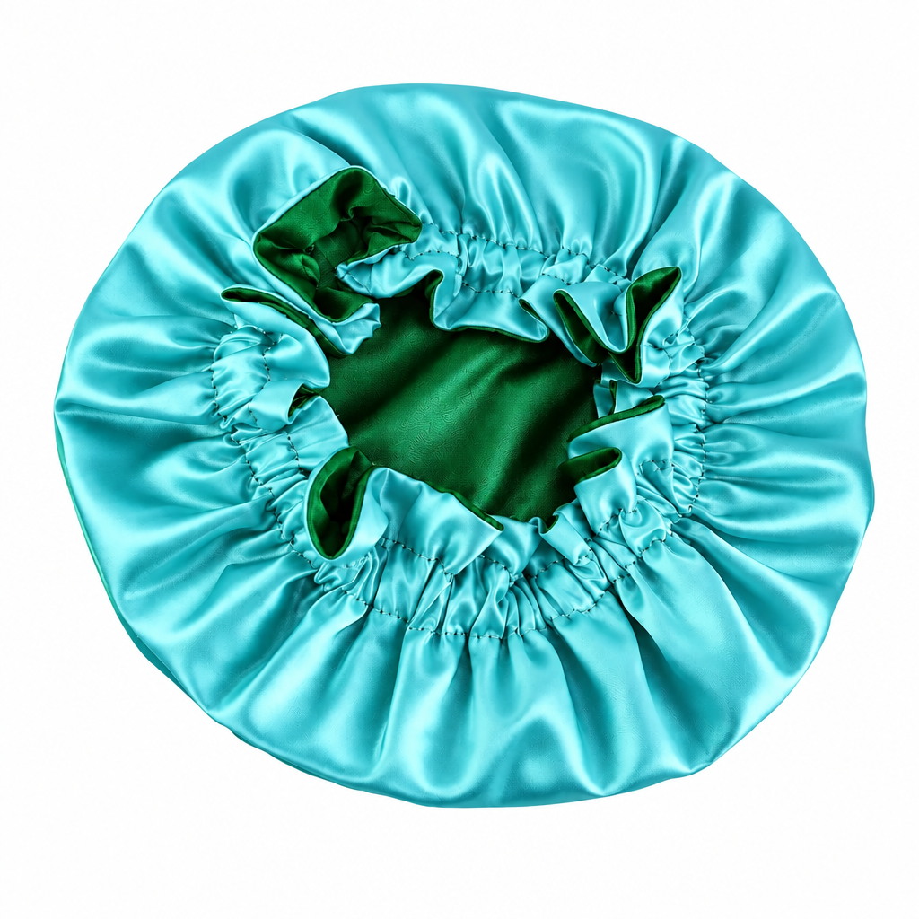 100% Satin Sleep Cap for Children (3-9 years old) Teal-Green Double-Sided