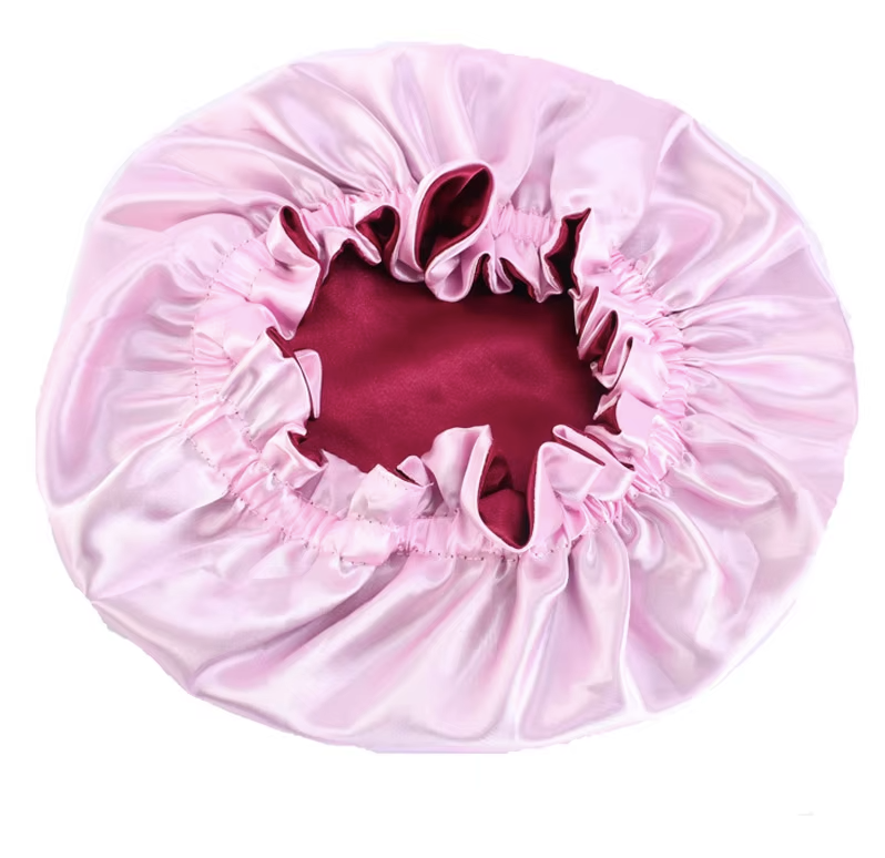 Cuffia notte in satin 100% per bambini (età 3-9 anni) colore rosa baby- rosso bordeaux double face AfroRicci Kids